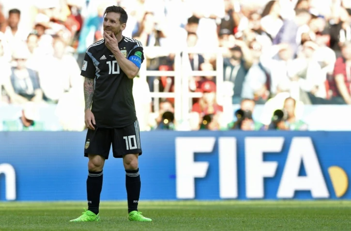 Lionel Messi dépité après avoir manqué un penalty contre l'Islande, le 16 juin 2018 au stade Spartak de Moscou