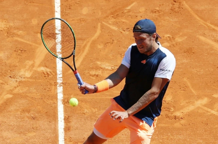 Le Français Lucas Pouille face à l'Espagnol Albert Ramos en demi-finales du Masters 1000 de Monte-Carlo, le 22 avril 2017   