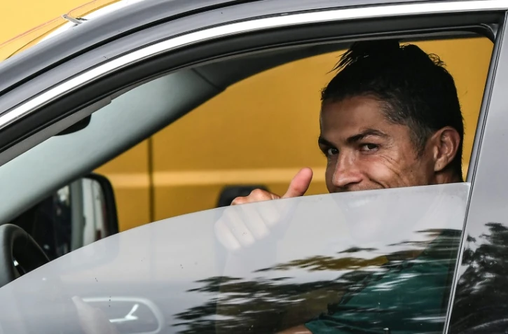 Cristiano Ronaldo arrive au Centre d'entraînement de la Juventus Turin, le 19 mai 2020 à Continassa