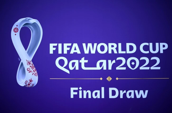 Le logo de la Coupe du monde 2022 au Qatar, le 1er avril 2022 à Doha, où aura lieu le tirage au sort du Mondial (21 novembre - 18 décembre)