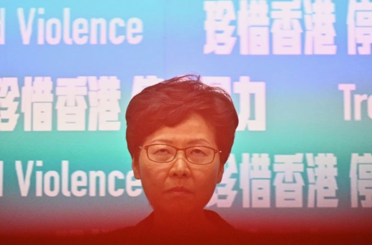 la cheffe de l'exécutif Carrie Lam lors d'une conférence de presse à Hong Kong le 4 octobre 2019