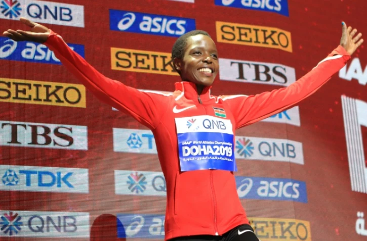 L'athlète Kényane Agnes Tirop à Doha, le 29 septembre 2019 au Qatar