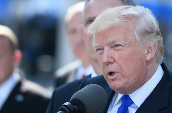 Le président américain Donald Trump prononce un discours devant ses partrnaires de l'Otan, le 25 mai 2017 à Bruxelles