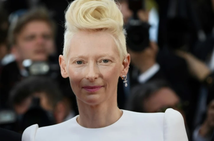 L'actrice britannique Tilda Swinton lors de la présentation du film Okja à Cannes, le 19 mai 2017