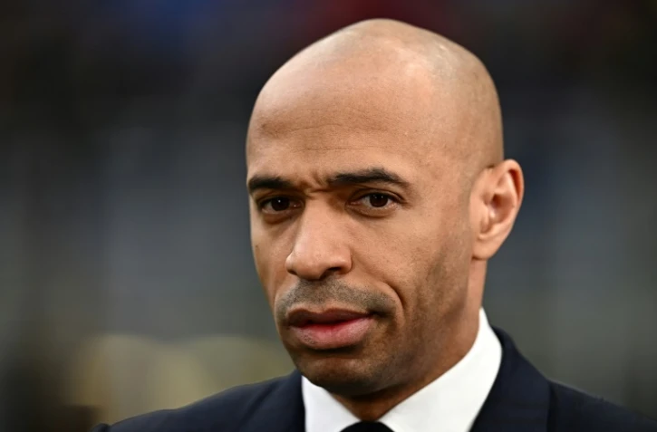 L'ancien international français Thierry Henry, désormais consultant TC, lors de la demi-finale de la Ligue des champions entre l'Inter et l'AC Milan, le 16 mai 2023 à San Siro