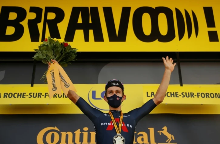 Le coureur polonais de l'équipe Ineos Michal Kwiatkowski vainqueur de la 18e étape du Tour de France à La Roche-sur-Foron, le 17 septembre 2020