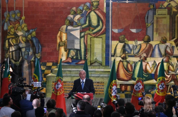 Le candidat de la droite, Marcelo Rebela de Sousa, prononce un discours le 24 janvier 2016 après sa victoire à la présidentielle du Portugal, dès le premier tour