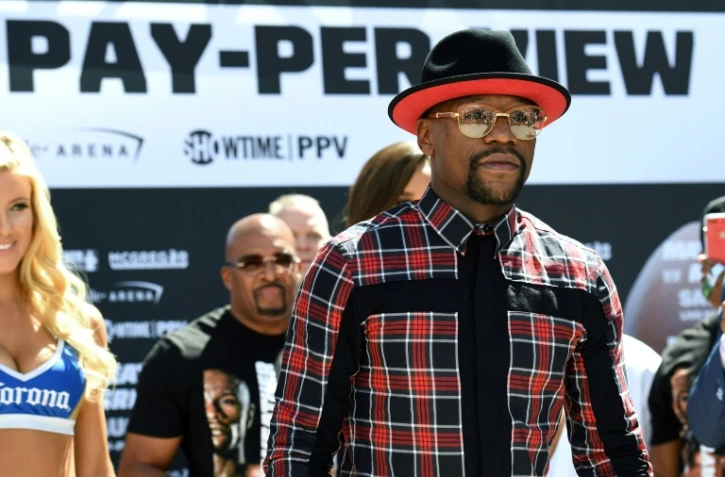 Le boxeur américain Floyd Mayweather Jr. lors de son arrivée à l'hôtel Toshiba Plaza de Las Vegas, le 22 août 2017