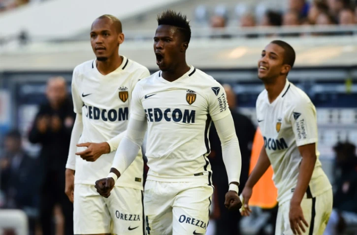 L'attaquant Keita Baldé (c) exulte  après avoir ouvert le score pour Monaco face à Bordeaux au Matmut Atlantique, le 28 octobre 2018    