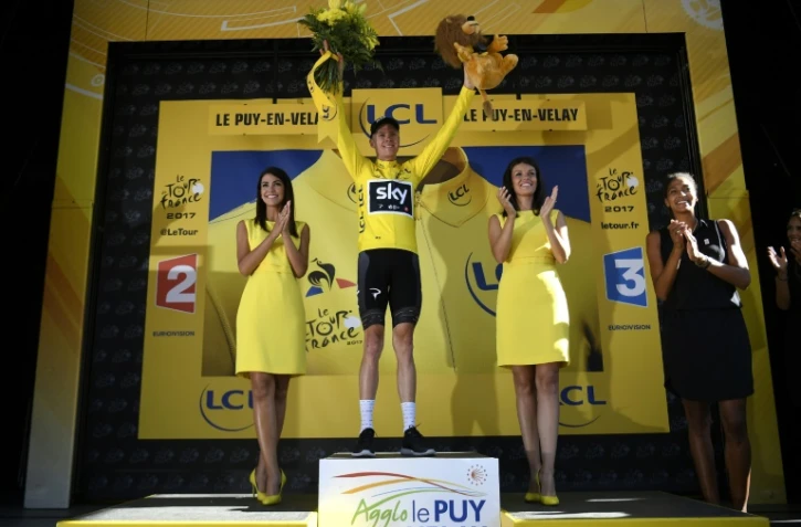 Christopher Froome toujours en jaune au Puy-en-Velay, terme de la 15e étape du Tour de France, le 16 juillet 2017