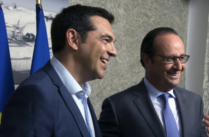 Alexis Tsipras et Francois Hollande le 6 août 2015 à Ismailia en Egypte