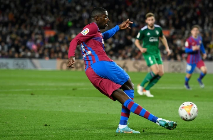 Coup du foulard pour Ousmane Dembélé contre Osasuna au Camp Nou, le 13 mars 2022