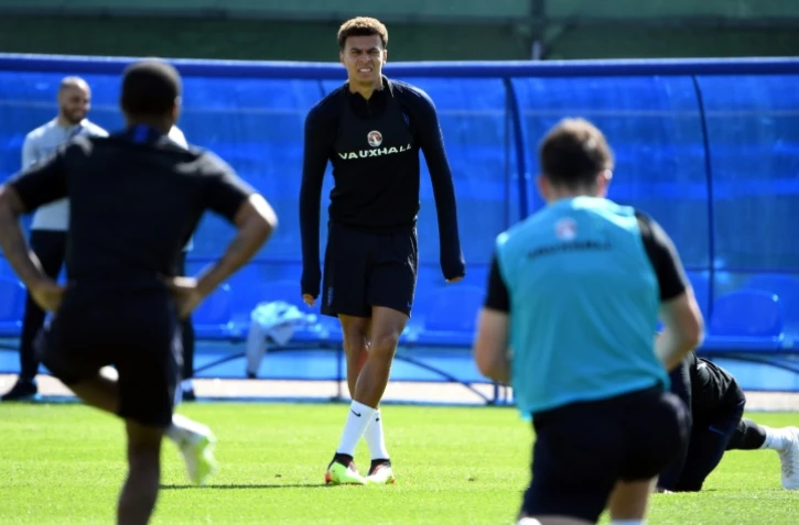 Le milieu Dele Alli (c) lors d'une séance d'entraînement de l'équipe d'Angleterre, le 23 juin 2018 à Repino