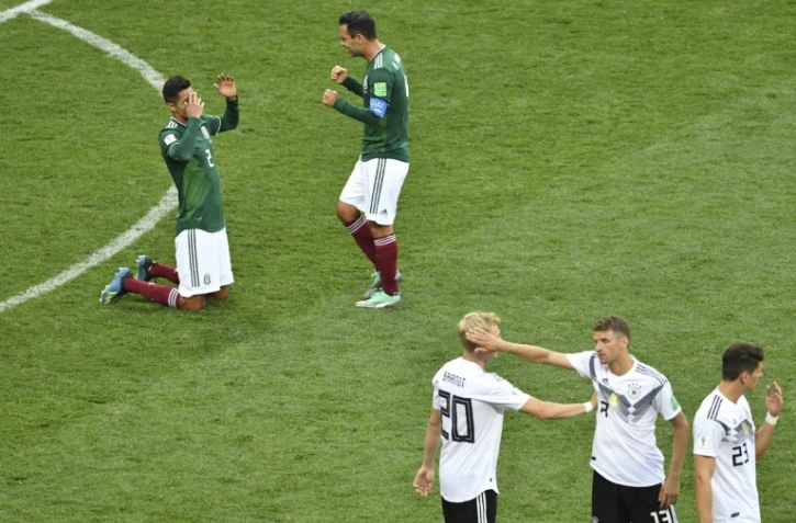 La joie des Mexicains à l'issue de leur match remporté face aux Allemands, le 17 juin 2018 à Moscou