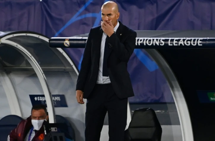 L'entraîneur du Real Madrid Zinédine Zidane pendant le match de Ligue des champions contre le Shakhtar Donetsk, le 21 octobre 2020 au stade Alfredo di Stefano
