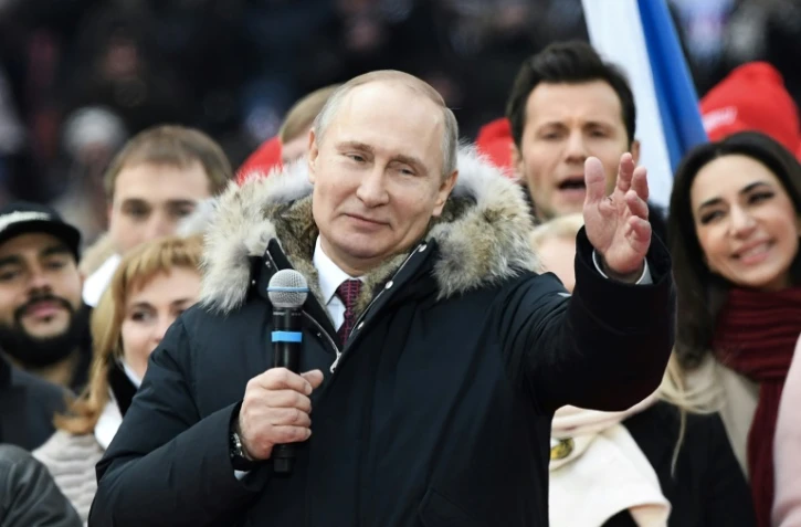 Le président russe Vladimir Poutine lors d'un meeting électoral à Moscou, le 3 mars 2018