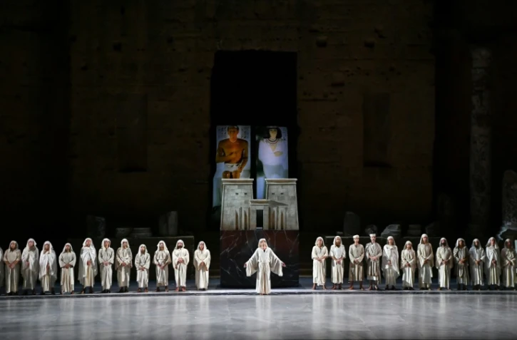 Une scène de l'opéra Aida de Verdi lors du festival les Chorégies d'Orange à Orange, dans le sud de la France, le 30 juillet 2016