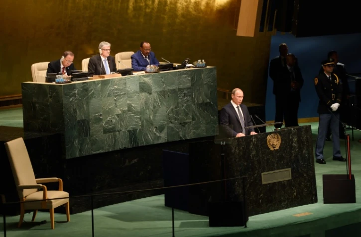 Le président russe Vladimir Poutine à la tribune de l'ONU à New York, le 28 septembre 2015 