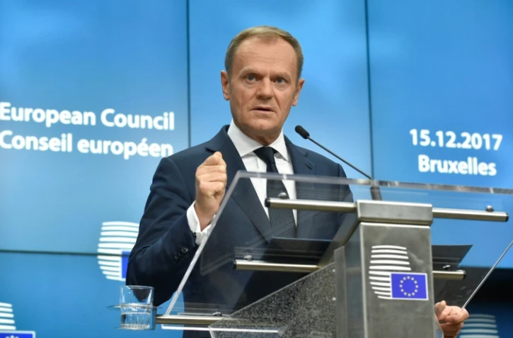 Le président du Conseil européen Donald Tusk lors d'une conférence de presse à Bruxelles, le 15 décembre 2017