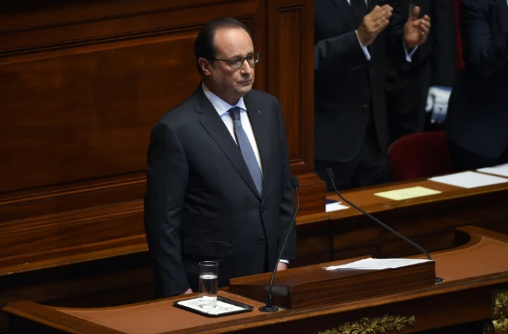 Le président François Hollande devant le Parlement réuni en Congrès le 16 novembre 2015 à Versailles
