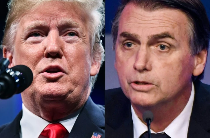 Compilation des photographies du président américain Donald Trump et du candidat d'extrême droite à la présidentielle brésilienne Jair Bolsonaro