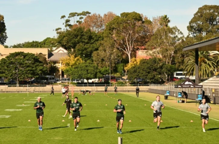 Les South Sydney Rabbitohs lors d'une séance d'entraînement à Sydney le 6 mai 2020.
