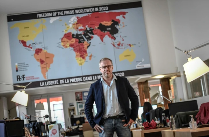 Le secrétaire général de RSF, Christophe Deloire, dans les locaux de l'ONG à Paris le 9 octobre 2020