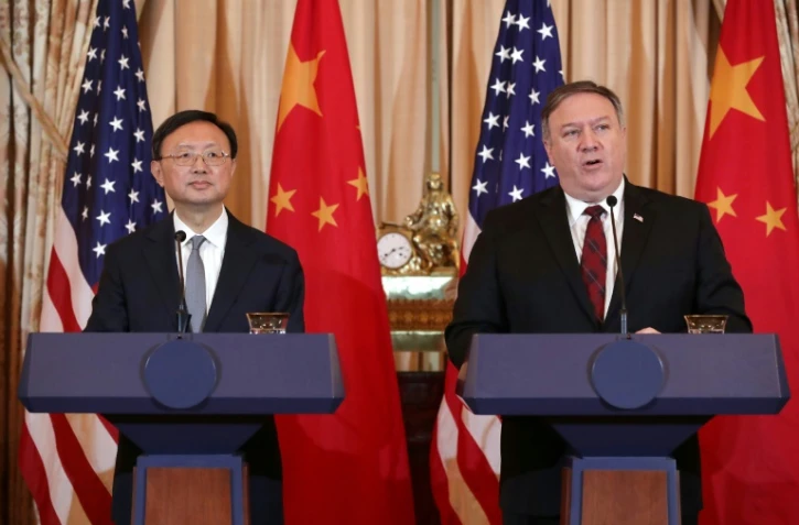 Yang Jiechi et Mike Pompeo lors d'une précédente rencontre, en novembre 2018 à Washington