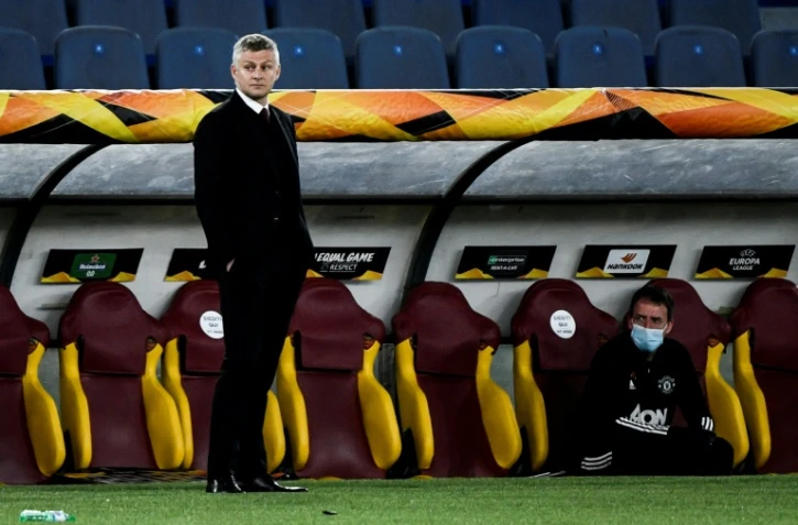 L'entraîneur norvégien de Manchester United, Ole Gunnar Solskjaer, lors de la demi-finale retour de la Ligue Europa contre l'AS Rome, à Rome, le 6 mai 2021