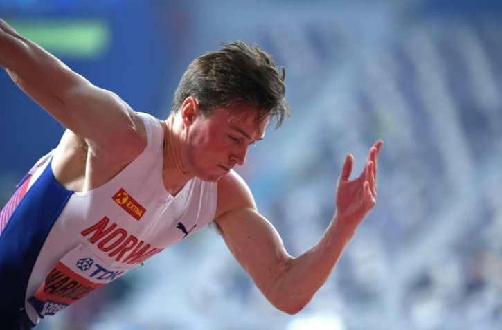 Le Norvégien Karsten Warholm lors d'une demi-finale du 400 m haies aux Mondiaux de Doha, le 28 septembre 2019