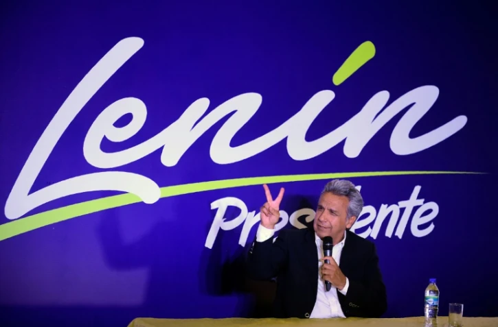 Le candidat socialiste du parti au pouvoir, Lenin Moreno, en tête de l'élection présidentielle en Equateur, le 19 favrier 2017 à Quito