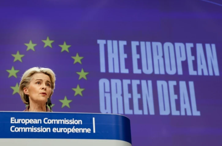 La présidente de la Commission européenne Ursula von der Leyn los d'une conférence de presse, le 28 octobre 2021 à Bruxelles, avant le sommet du G20, 