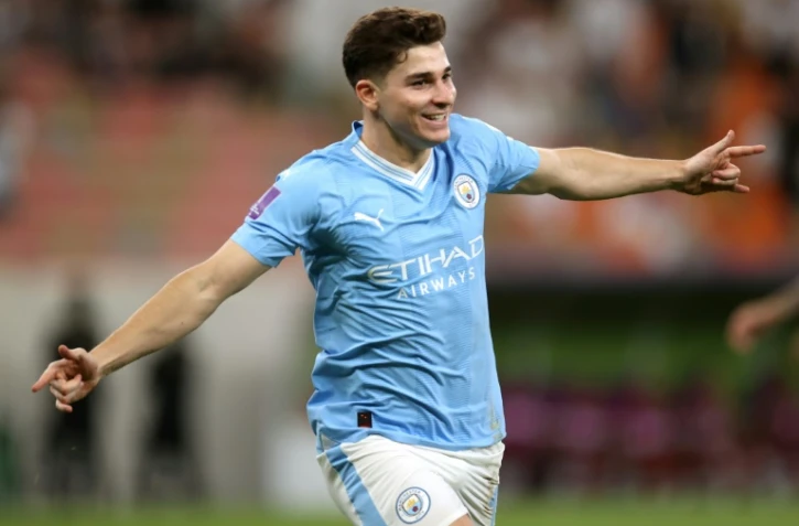 L'attaquant argentin de Manchester City Julian Alvarez auteur d'un doublé en finale du Mondial des clubs contre Fluminense, le 22 décembre 2023 à Jeddah  