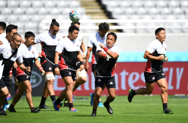 Les Japonais lors d'une séance d'entraînement à Tokyo, le 19 septembre 2019, en vue de leur match ontre la Russie au Mondial