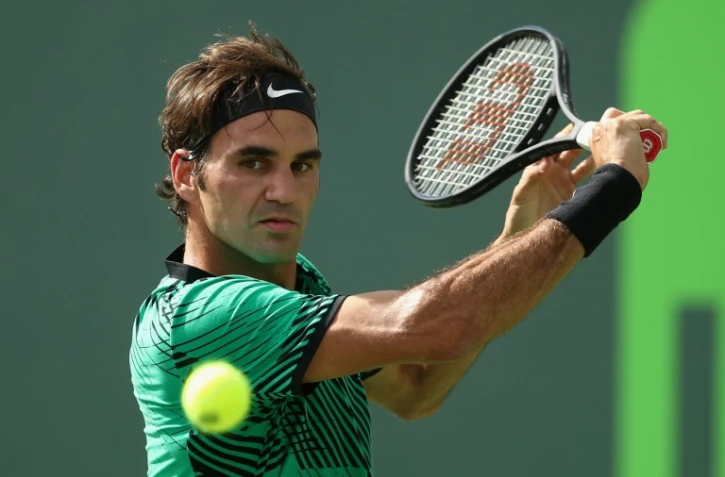 Roger Federer lors de sa victoire sur Tomas Berdych, le 30 mars 2017 en quart de finale du tournoi de Miami