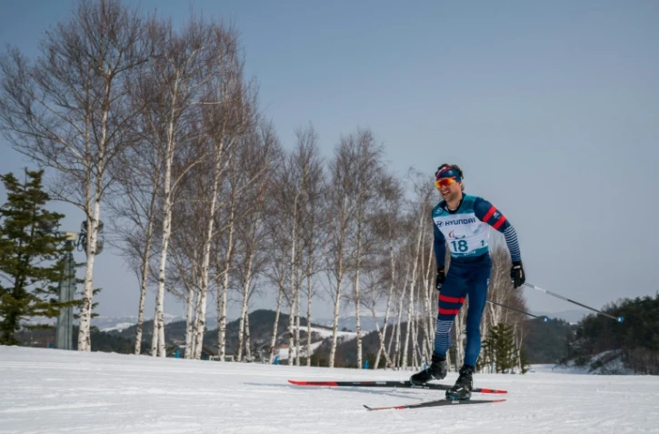 Le Français Benjamin Daviet lors de l'épreuve du 20 km libre de ski de fond aux Jeux Paralympiques d'Hiver de Pyeonchang, le 12 mars 2018 