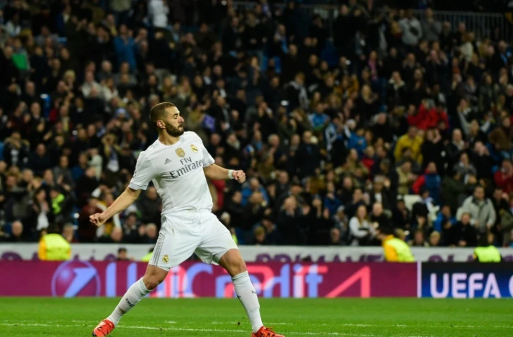 L'attaquant du Real Madrid Karim Benzema, après un but contre Malmö, le 8 décembre 2015 à Bernabeu