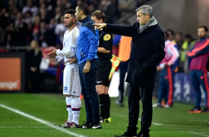 Le nouvel entraîneur de Lyon Bruno Genesio lors du match contre Troyes au nouveau stade à Décines-Charpieu, le 9 janvier 2016