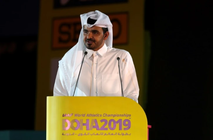 Le cheikh Joaan ben Hamad al-Thani, président du comité olympique qatari, lors de la cérémonie d'ouverture des Mondiaux d'athlétisme de Doha, le 27 septembre 2019