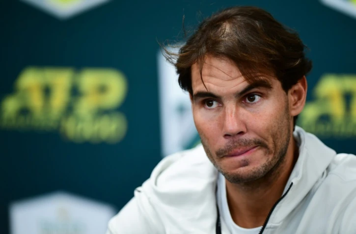 L'Espagnol Rafael Nadal en conférence de presse pour annoncer son forfait en demi-finale du Masters 1000 de Paris face au Canadien Denis Shapovalov, le 2 novembre 2019