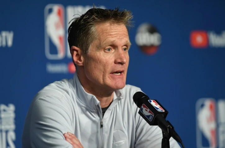 L'entraîneur des Golden State Warriors en conférence de presse, le 8 juillet 2018 à Cleveland