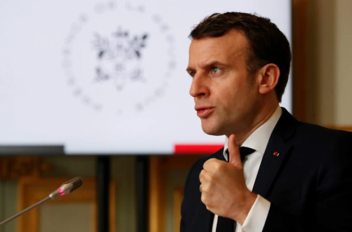 Le président français Emmanuel Macron lors d'une vidéo-conférence avec les représentants du G5 Sahel, le 16 février 2021 à Paris.