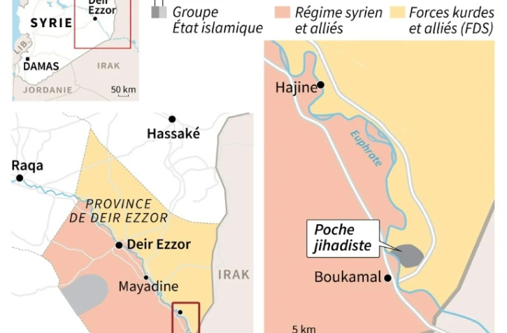 Carte représentant les zones de contrôle dans l'est de la Syrie au 8 février