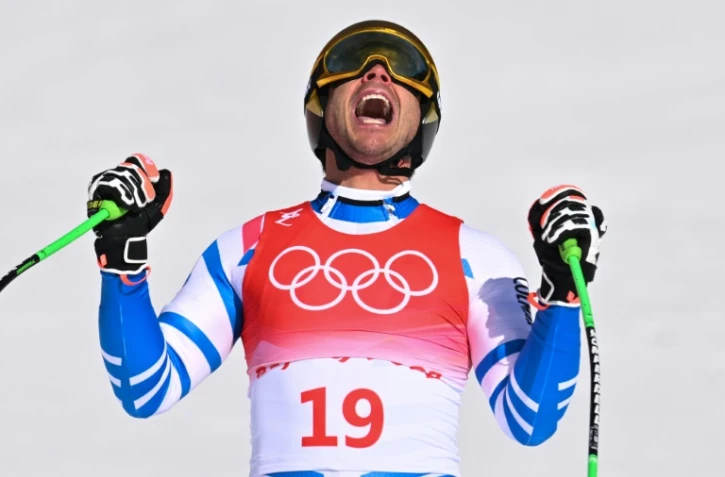 Le Français Johan Clarey après la descente des Jeux olympiques de Pékin, le 7 février 2022 à Yanqing
