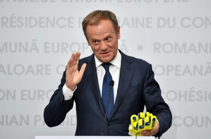 Le président du Conseil européen Donald Tusk lors d'une conférence de presse à Sibiu, Roumanie, le 9 mai 2019
