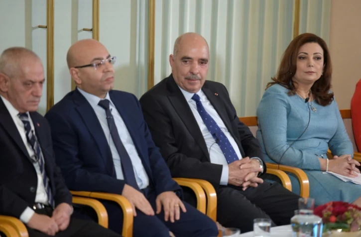 Les lauréats tunisiens du prix Nobel de la Paix Houcine Abbassi,Mohamed Fadhel Mahfoud, Abdessatar Ben Moussa et Wided Bouchamaoui le 9 décembre 2015 à Oslo