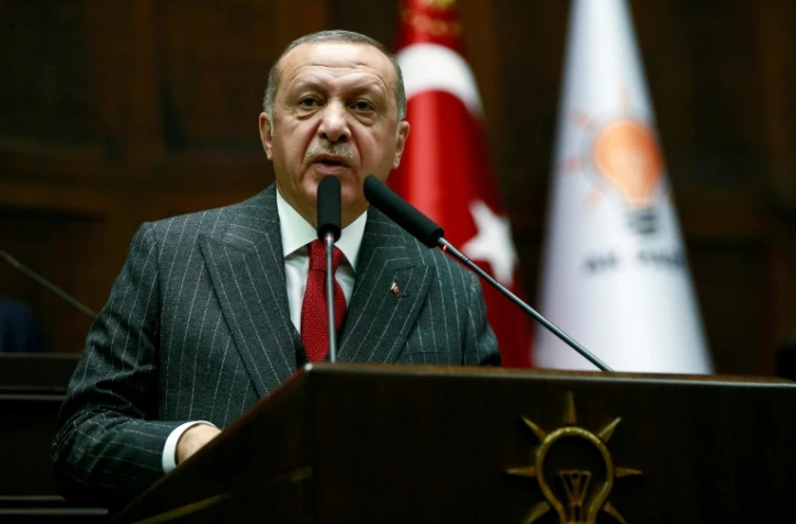 Photo fournie par la présidence turque de Recep Tayyip Erdogan lors d'un discours devant ses députés à Ankara, le 7 mai 2019