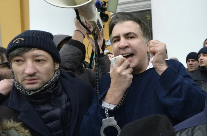 L'ex-président géorgien Mikheïl Saakachvili devenu opposant au pouvoir ukrainien à Kiev après avoir été interpellé, puis libéré par ses partisans, le 5 décembre 2017