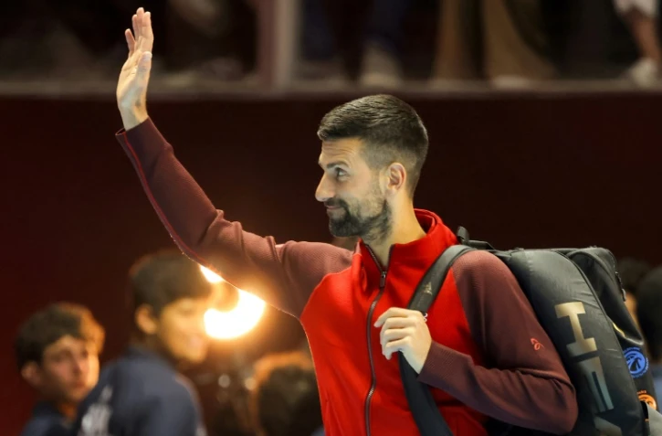 Le Serbe Novak Djokovic avant son match contre l'Espagnol Rafael Nadal au "6 Kings Slam", un tournoi-exhibition, le 19 octobre 2024 à Ryad