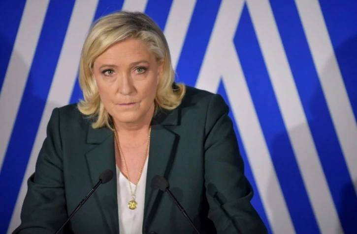 Marine Le Pen, candidate du RN à la présidentielle, lors d'une rencontre avec le syndicat de police Alliance, le 2 février 2022 à Paris